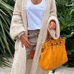 Calling for Love Back Printed Pocket Oversized Midi Cardigan
