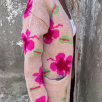 Apricot Powder Floral Print Pocketed Open Front Cardigan