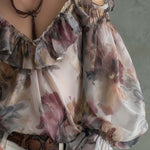 Boho Vintage Floral Off-Shoulder Chiffon Blouse