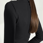 Long Sleeves Skinny Buttoned Solid Color High Neck T-Shirts Tops