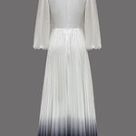 A-Line High Waisted Gradient Pleated V-Neck Maxi Dresses