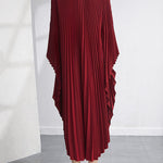 Urban Flared Batwing Sleeves Pleated Solid Color Round-Neck Midi Dresses