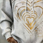 Women'S Casual Color-Block Heart Print Hooded Pullover Sweatshirt