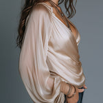 Elegant Satin Wrap Blouse With Side Ties