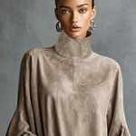 Women's Minimalist Loose-fitting Faux Suede High-neck Mini Dress