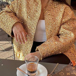 Sequined small stand collar jacket