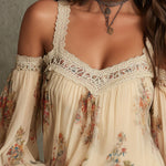 Vintage Boho Cream Floral Off-Shoulder Lace Blouse