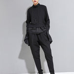 High-Low A-Line Falbala Split-Joint Split-Back High-Neck T-Shirts Tops