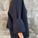 Fashionable Patchwork Round Neck Bell Sleeve Loose Jacket