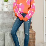 Pink & Orange Floral Cable Knitted Sweater