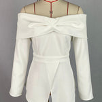 Long Sleeves Loose Pleated Solid Color Split-Front Off-The-Shoulder Blouses&Shirts Tops