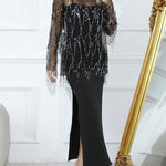Loose Split-Side Midi Dress + Gauze See-Through Sequined Top Two Pieces Midi Dress