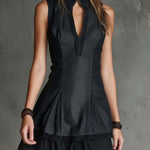 Vintage Boho Faux-Denim Panel Dress In Dark Ash Grey