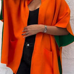 Solid Color Stand Collar Zipper Pocket Loose Shawl Jacket