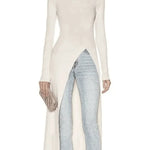 Simple Skinny Split-Side Solid Color High-Neck T-Shirts Tops