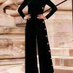 High Waisted Loose Buttoned Contrast Color Split-Joint Blazer Pants