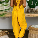 Harper Casual Solid Backless Knotted Strappy Loose Jumpsuit