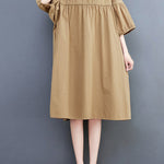 Loose Short Sleeves Solid Color Round-Neck Midi Dresses