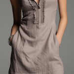 Vintage Cotton And Linen Sleeveless Mini Dress With Lace Trim