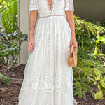 WHITE LACE EYELET MAXI DRESS