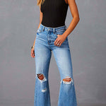 Margovil Raw Hem Ripped Flare Bottoms Denim Pants