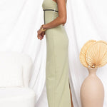 One Shoulder Sleeveless Waisted Color Block Maxi Dress