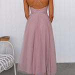Margovil Backless Tie Waist Mesh Swing Maxi Cami Dress