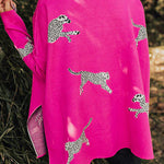 Margovil High Neck Side Slit Cheetah Pattern Sweater