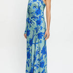 One Shoulder Long Sleeve Floral Print Maxi Dress