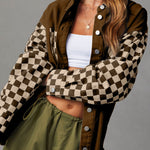 Fashionable casual loose plaid contrasting raw edge denim jacket