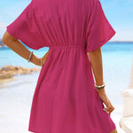 Batwing Sleeves Loose Elasticity See-Through Split-Joint V-Neck Mini Dresses