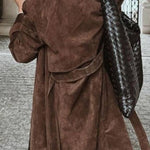 Vintage Caramel Brown Suede Long Trench Coat