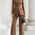 High Waisted Wide Leg Solid Color Pants Suits Bottoms