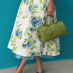 Batwing Sleeves Loose Pleated Printed Tied Waist Lapel Midi Dresses Shirt Dress