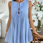 A-Line Loose Pleated Solid Color Tied Round-Neck Mini Dresses Vest Top