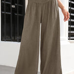 Cotton and linen distressed mid-rise wide-leg trousers