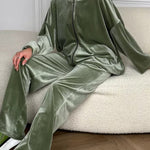 Velvet Zipper Hooded Pure Color Two -piece Suit