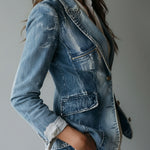 Vintage Effortless Tailoring Washed Denim Blazer