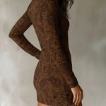 Vintage Zipper Paisley Jacquard Mini Dress With Leather Trim