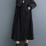 A-Line Long Sleeves Buttoned Pleated Pockets Split-Joint Lapel Midi Dresses Shirt Dress