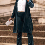 LUXE LADY VELVET LONG SLEEVE OPEN FRONT DRAPE MIDI KIMONO