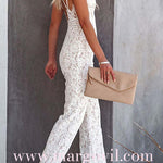 Margovil V Neck Waisted Wide Leg Cami Lace Jumpsuit