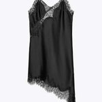 Elouise Satin Lace Trim V-neck Asymmetrical Hem Slip Mini Dress