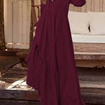V-neck long-sleeved loose-fitting long skirt