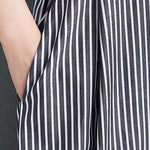 Cap Sleeve Loose Buttoned Striped Lapel Maxi Dresses Shirt Dress
