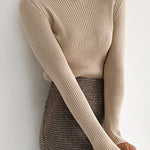 Long Sleeves Skinny Solid Color High Neck Pullovers Sweater Sweater Tops
