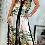 Vanna Unique Tropical Print Black Patchwork Detail A-line Maxi Dress