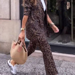 Retro wild leopard print suit cropped pants two-piece suit