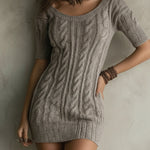 Retro Cable Knit Short-sleeved Mini Dress