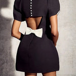 Margovil Mockneck Petal Sleeves Bow Knot Cut Out Mini Dress